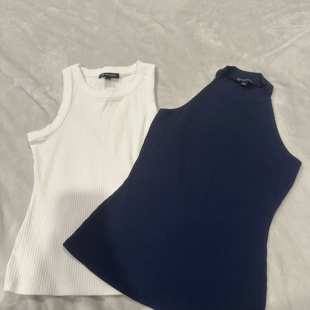 INC International Concepts Ribbed Tank Tops - White and Navy